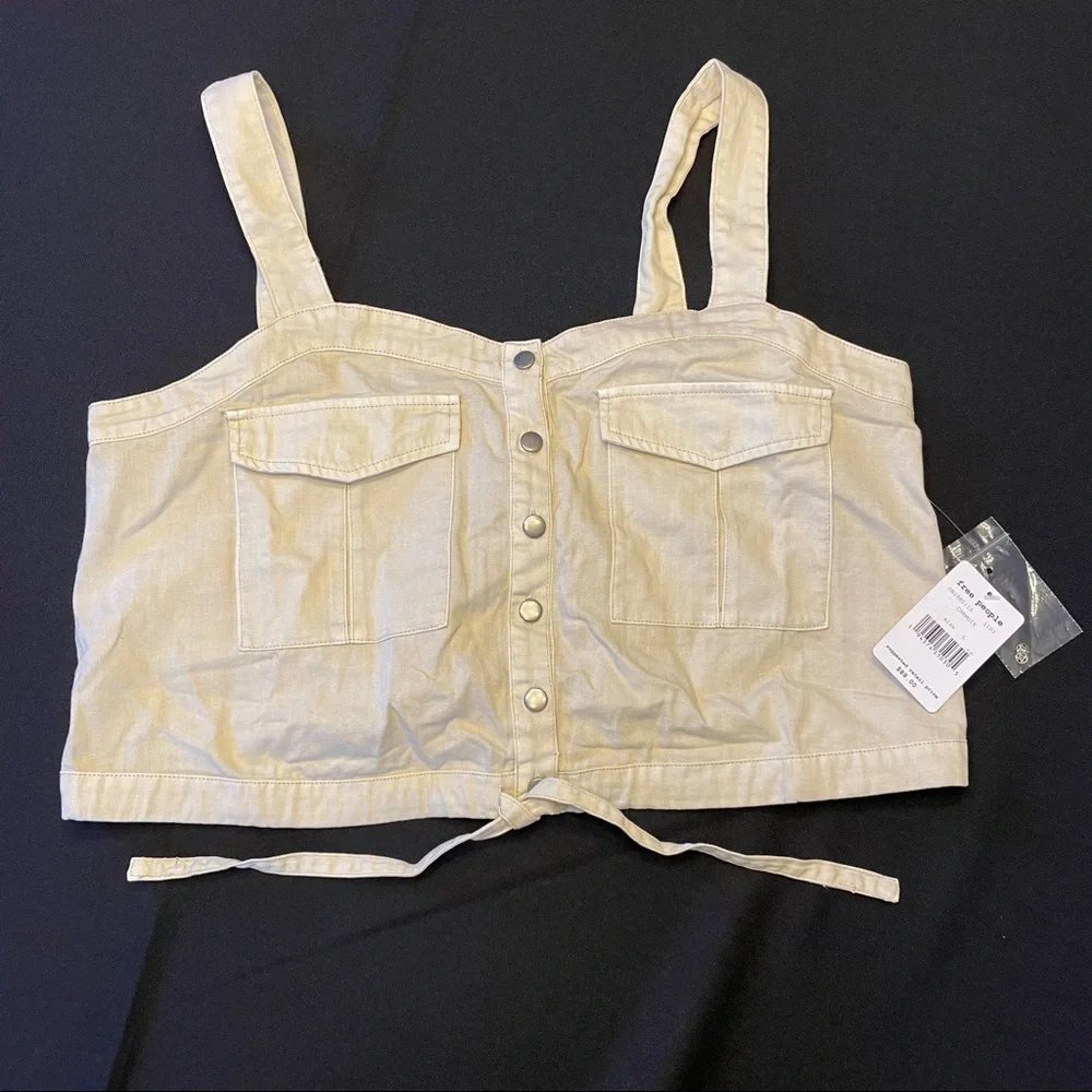 We The Free People Palm Desert Button Down Beige Crop Tank Top NWT - Picture 2 of 6